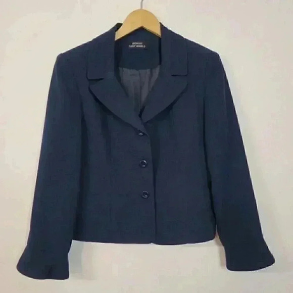 Giorgio Sant' Angelo Blue Navy Button Ruffle Sleeve‎ Women's Blazer 12P - Picture 1 of 6